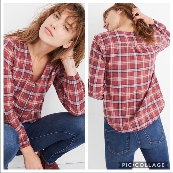 Madewell V-Neck Button Down Shirt I’m Stratfield Plaid - Picture 8 of 14